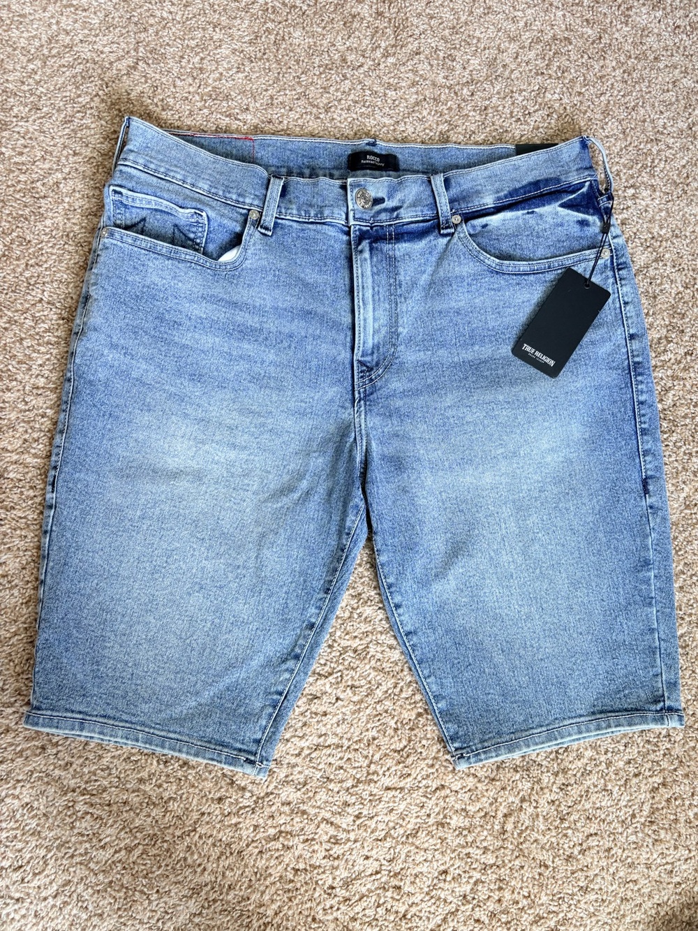 NWT True Religion Rocco Relaxed Skinny Denim Shorts Light Wash Size 36